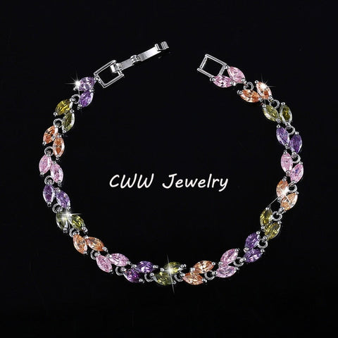 CWWZircons New Trendy 2019 Cubic Zirconia Jewelry Silver Color Leaf Charm CZ Crystal Female Bracelets Bangles for Women CB060