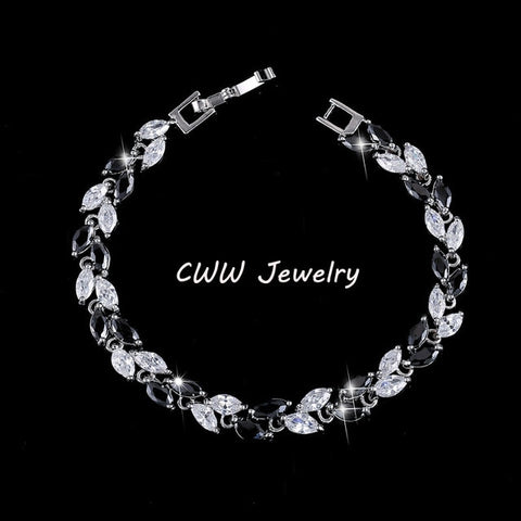 CWWZircons New Trendy 2019 Cubic Zirconia Jewelry Silver Color Leaf Charm CZ Crystal Female Bracelets Bangles for Women CB060