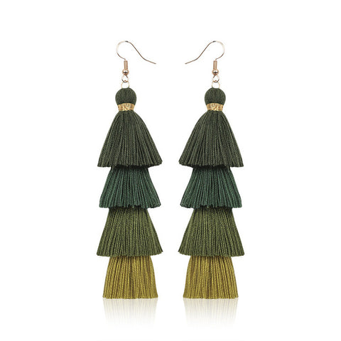 Hot Bohemian Fringe Long Gradient Multilayer Drop Earrings Women Fashion Jewelry Dangle Silk Fabric Ethnic tassel earrings