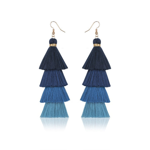 Hot Bohemian Fringe Long Gradient Multilayer Drop Earrings Women Fashion Jewelry Dangle Silk Fabric Ethnic tassel earrings