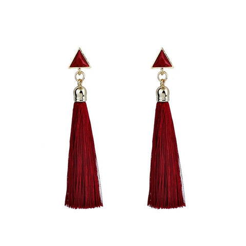 Hot Bohemian Fringe Long Gradient Multilayer Drop Earrings Women Fashion Jewelry Dangle Silk Fabric Ethnic tassel earrings