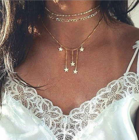 RAVIMOUR 19Style Boho Necklaces for Women Vintage Gold Silver Chain Long Moon Statement Necklace Pendant Bohemian Choker Jewelry