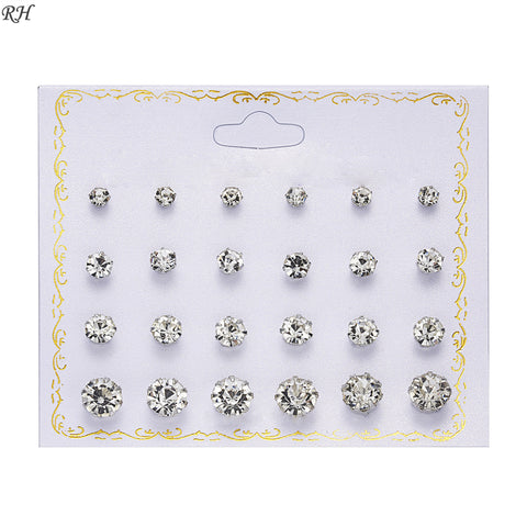 12 pairs/set Crystal Simulated Pearl Earrings Set Women Jewelry Accessories Piercing Ball Stud Earring kit Bijouteria brincos