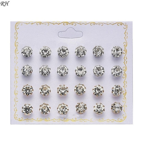 12 pairs/set Crystal Simulated Pearl Earrings Set Women Jewelry Accessories Piercing Ball Stud Earring kit Bijouteria brincos