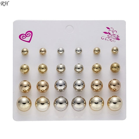 12 pairs/set Crystal Simulated Pearl Earrings Set Women Jewelry Accessories Piercing Ball Stud Earring kit Bijouteria brincos