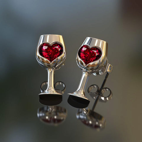 Red Color Crystal Cubic Zircon Love Stone Cut Wine Glass Style Earrings for Women Fashion Party Jewelry Valentines Day Gift