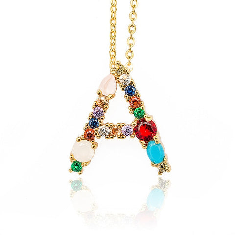 Multicolor fashion charm Gold 26 Alphabet pendant necklace micro pave zircon initial letter necklaces Couple Name necklace