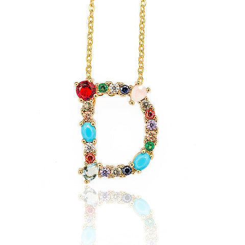 Multicolor fashion charm Gold 26 Alphabet pendant necklace micro pave zircon initial letter necklaces Couple Name necklace