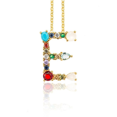 Multicolor fashion charm Gold 26 Alphabet pendant necklace micro pave zircon initial letter necklaces Couple Name necklace