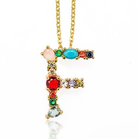 Multicolor fashion charm Gold 26 Alphabet pendant necklace micro pave zircon initial letter necklaces Couple Name necklace