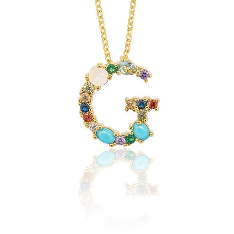 Multicolor fashion charm Gold 26 Alphabet pendant necklace micro pave zircon initial letter necklaces Couple Name necklace