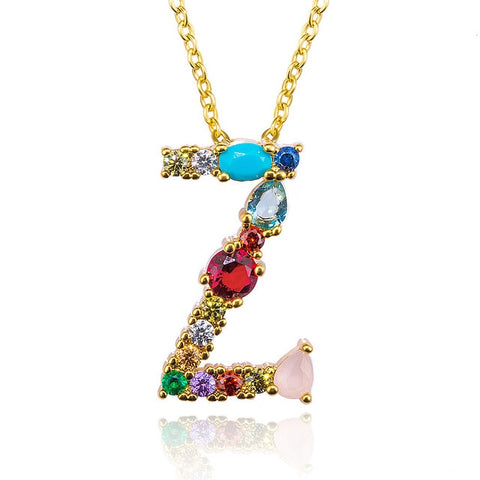 Multicolor fashion charm Gold 26 Alphabet pendant necklace micro pave zircon initial letter necklaces Couple Name necklace