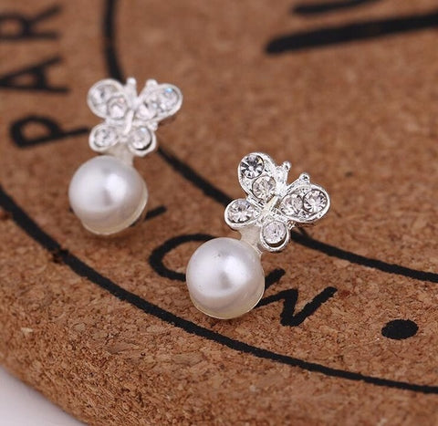 Earrings For Women Pearl Cute Fashion Girls Animal Jewelry Trend Rabbit Flower Heart Silver Fruit Cherry Butterfly Classic