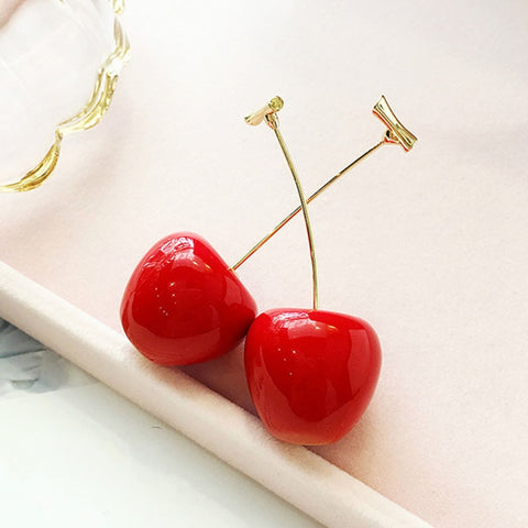 New acrylic red cherry earrings ladies temperament Korea girl heart cute super fairy earrings long earrings