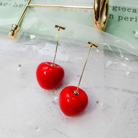 New acrylic red cherry earrings ladies temperament Korea girl heart cute super fairy earrings long earrings