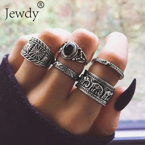 50 Styles Boho Punk Women Hollow Triangle Water Drop Arrow Sun Gem Crystal Silver Rings Set Personality Girl Jewelry Accessories