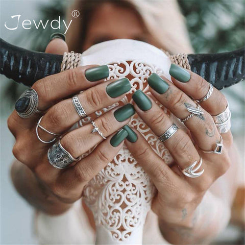 50 Styles Boho Punk Women Hollow Triangle Water Drop Arrow Sun Gem Crystal Silver Rings Set Personality Girl Jewelry Accessories