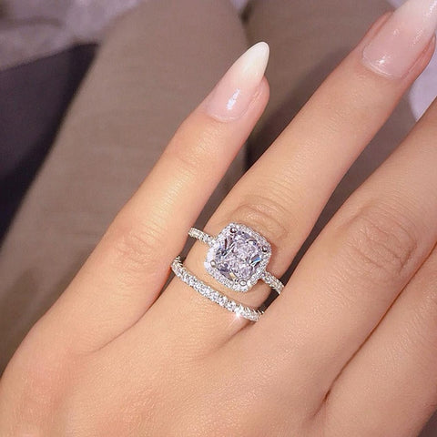 17IF Fashion Engagemen Zircon Crystal Rings Womens Girls Silver Filled Wedding Ring Set Lover Wedding Jewelry Party Gift 2019