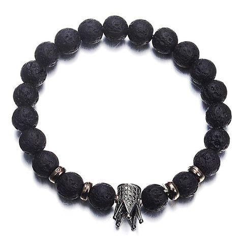 Hot Trendy Lava Stone Pave CZ Imperial Crown And Helmet Charm Bracelet For Men Or Women Bracelet Jewelry WHITE NOT STONE NS63