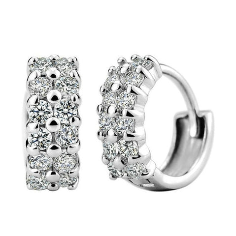 Luxury New 2019 Stud Earrings 925 Sterling Crystal Zircon Row Silver Huggie Earrings For Women Female Brincos oorbellen